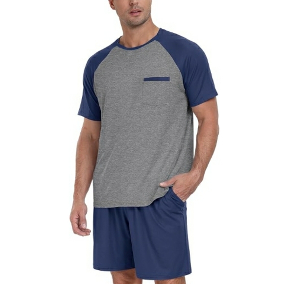 Men's Pajama Set Sleepwear Lightweight Short Sleeve Navy Blue